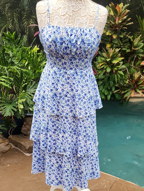 SHEIN Dresses & Skirts - SHEIN Blue and White Floral Tiered Sundress